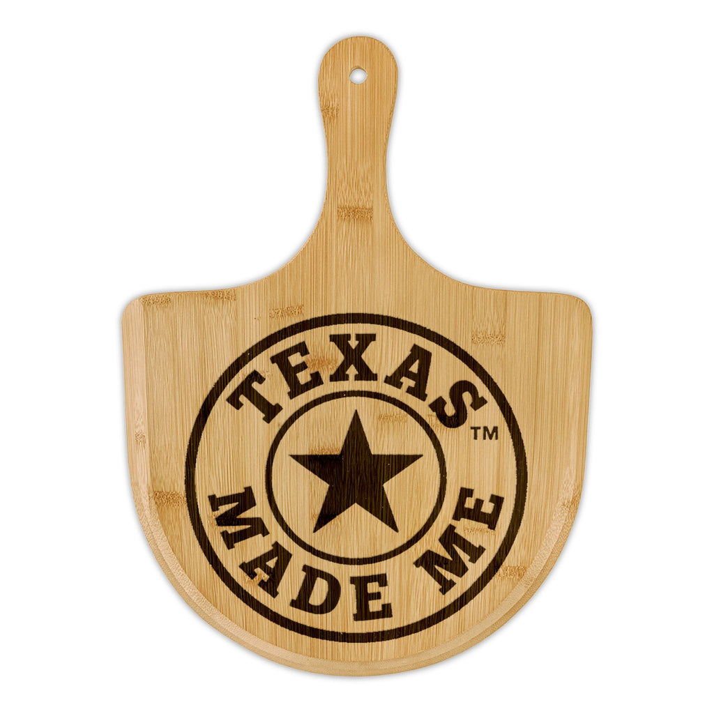 Texas Made Me Bamboo Pizza Peel – Engraved Serving & Cutting Board