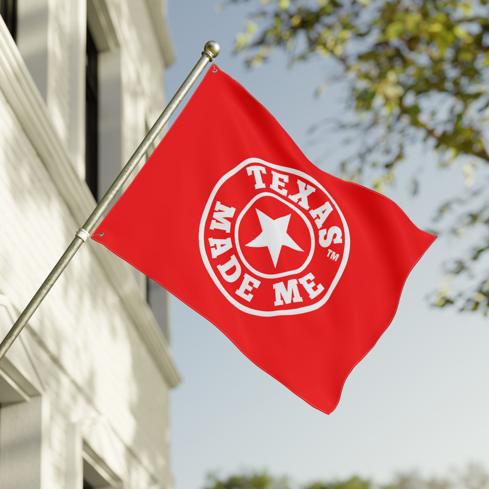 Texas Made Me Double-Sided Flag — Red, White and Blue Star State Pride Outdoor/Indoor Banner
