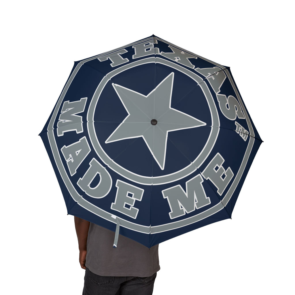 Navy and Blue Foldable Umbrella – Texas Made Me Star Logo