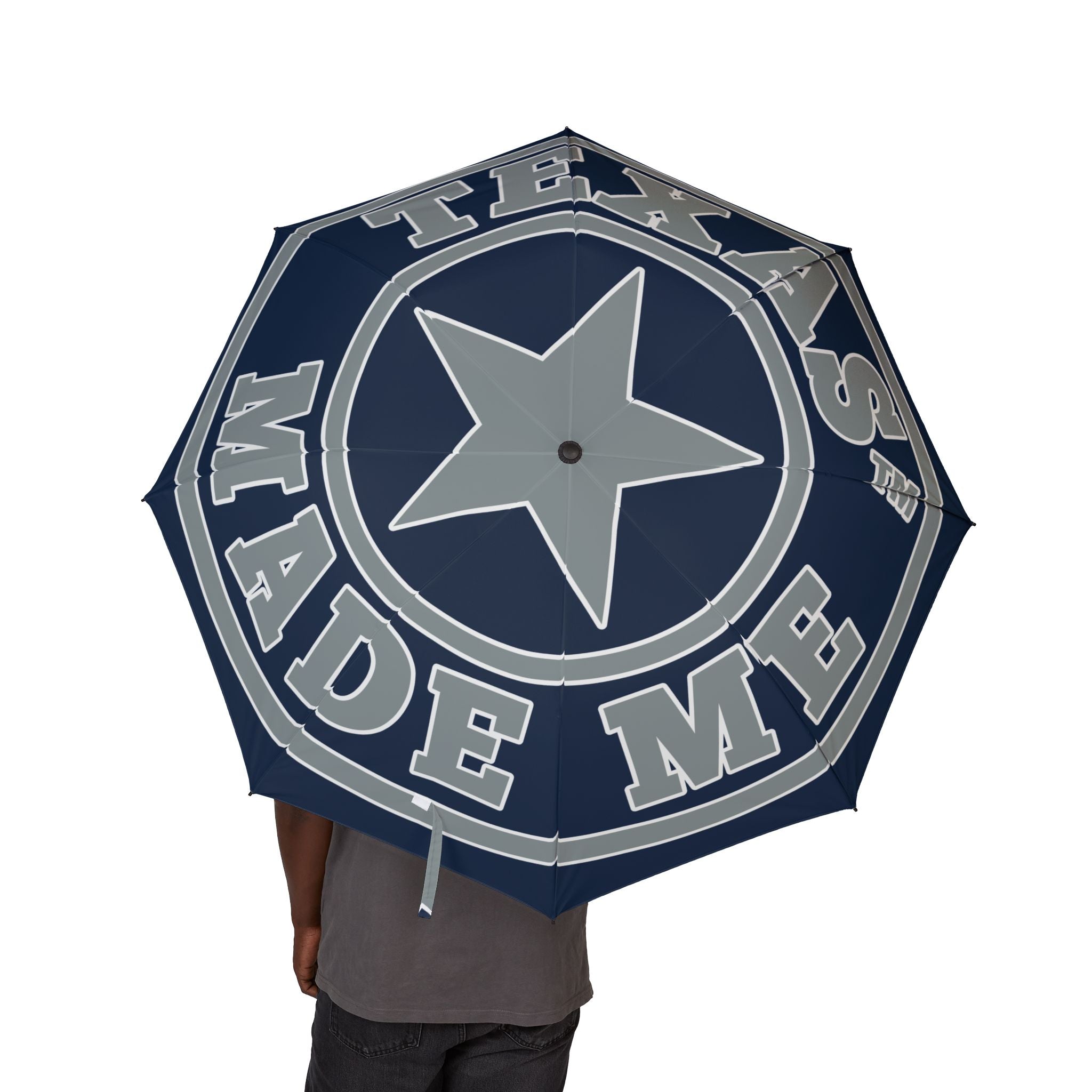 Navy and Blue Foldable Umbrella – Texas Made Me Star Logo
