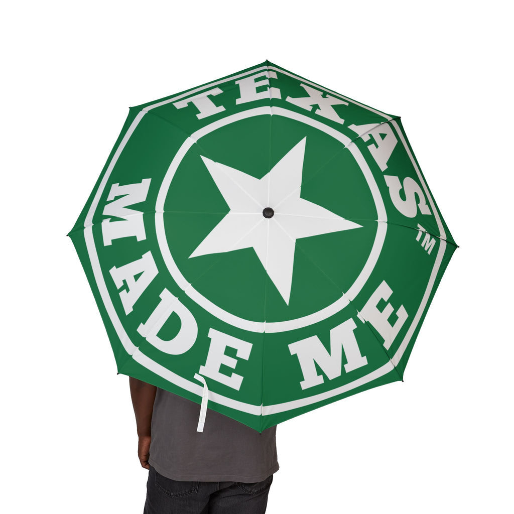 Team Green & White Foldable Umbrella – Texas Made Me Star Logo (Green & Gold)