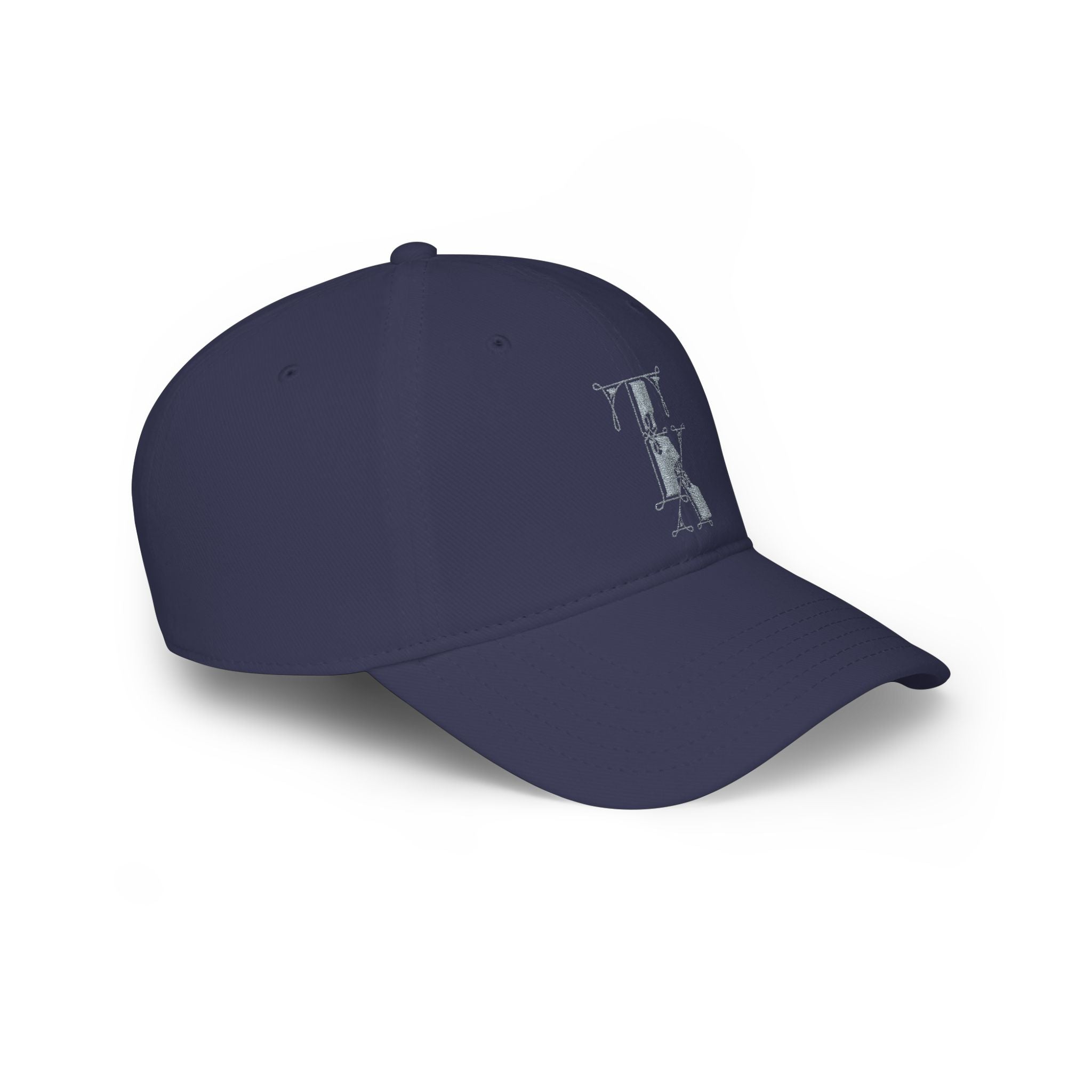 Silver Text Vintage Baseball Cap — Embroidered TX Low Profile Hat