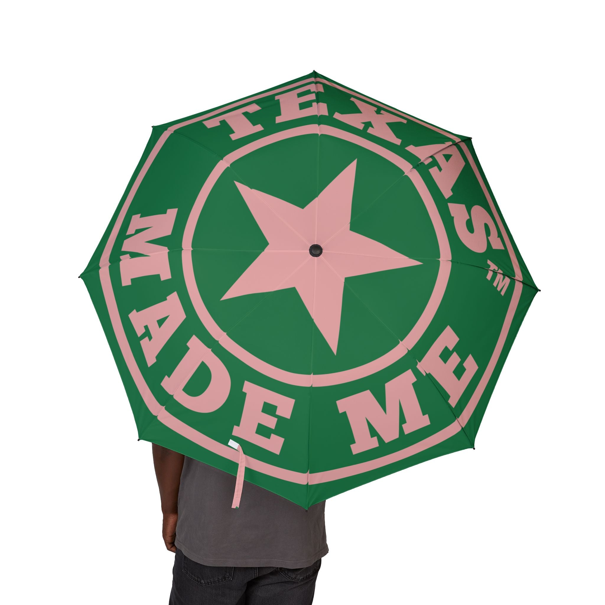 Pink & Green Foldable Umbrella – Texas Made Me Star Logo