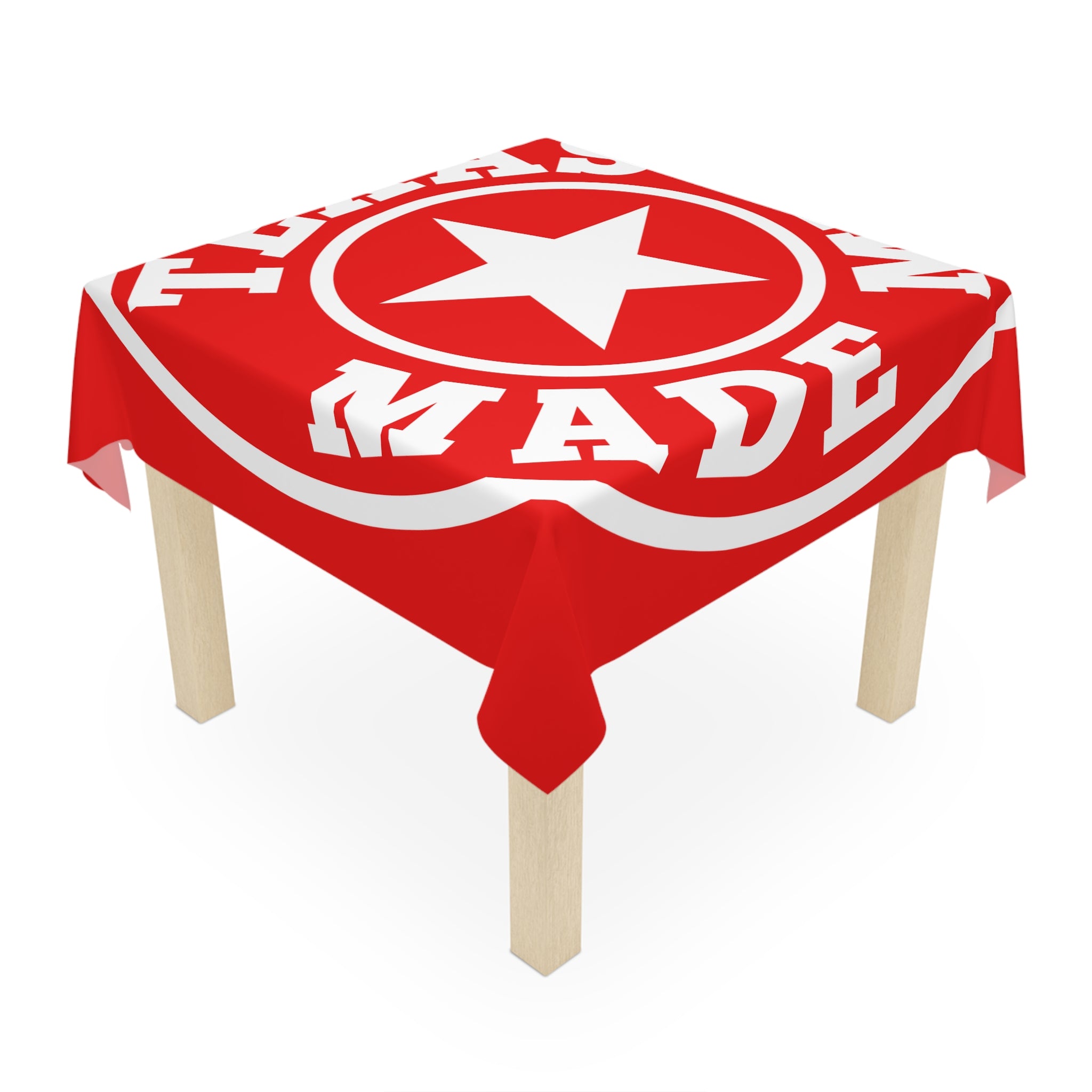 Texas Made Me Tablecloth — Red Lone Star Decorative Table Cover