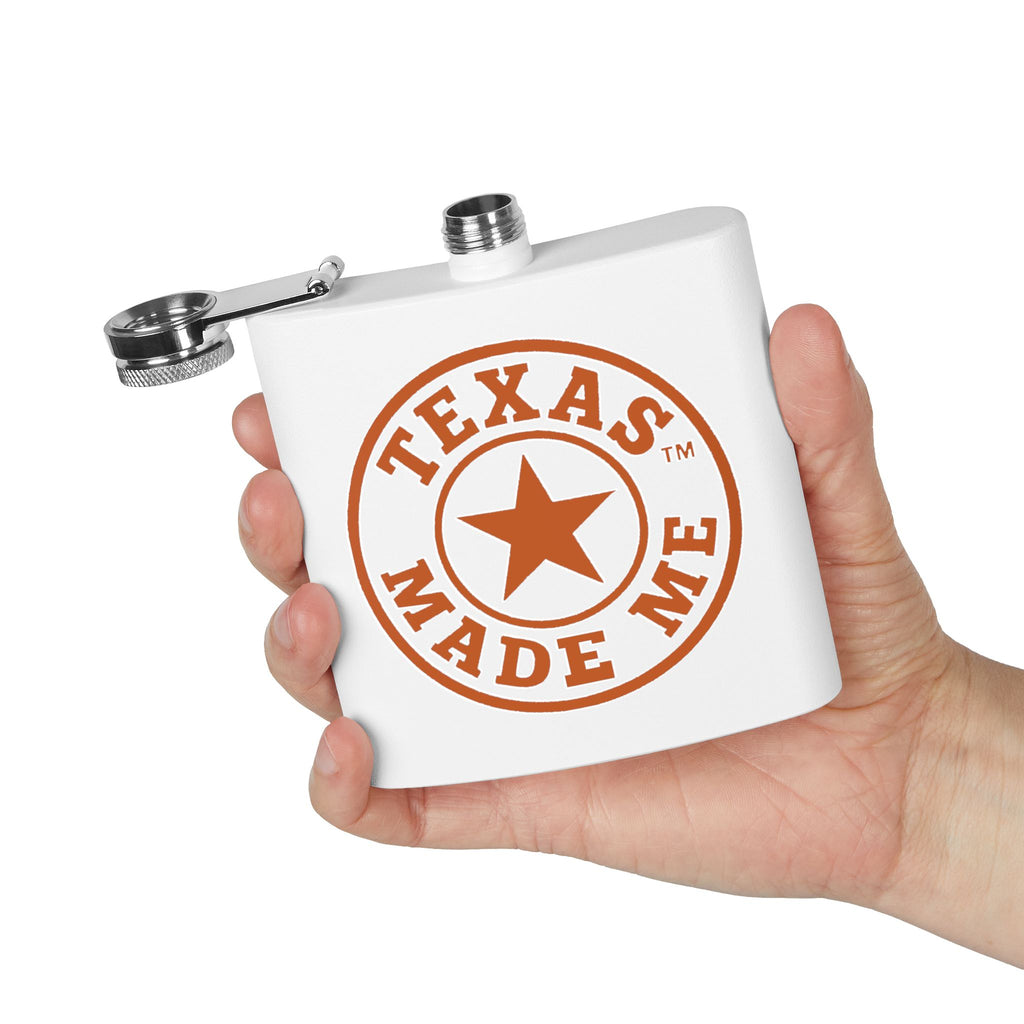 Burnt Orange & White Texas Made Me 6oz Stainless Steel Flask
