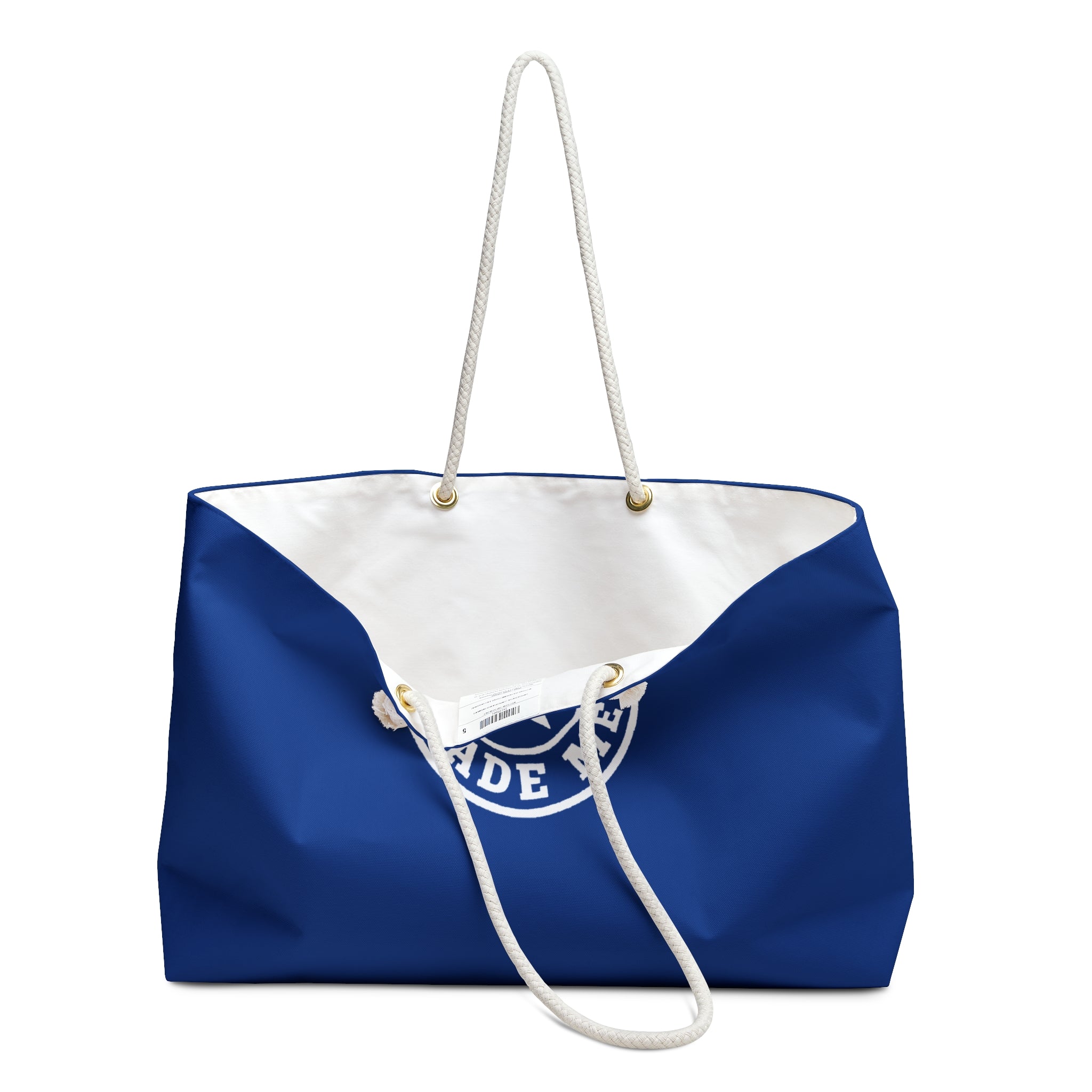 Texas Made Me Weekender Bag — Large Blue Travel Tote with Rope Handles