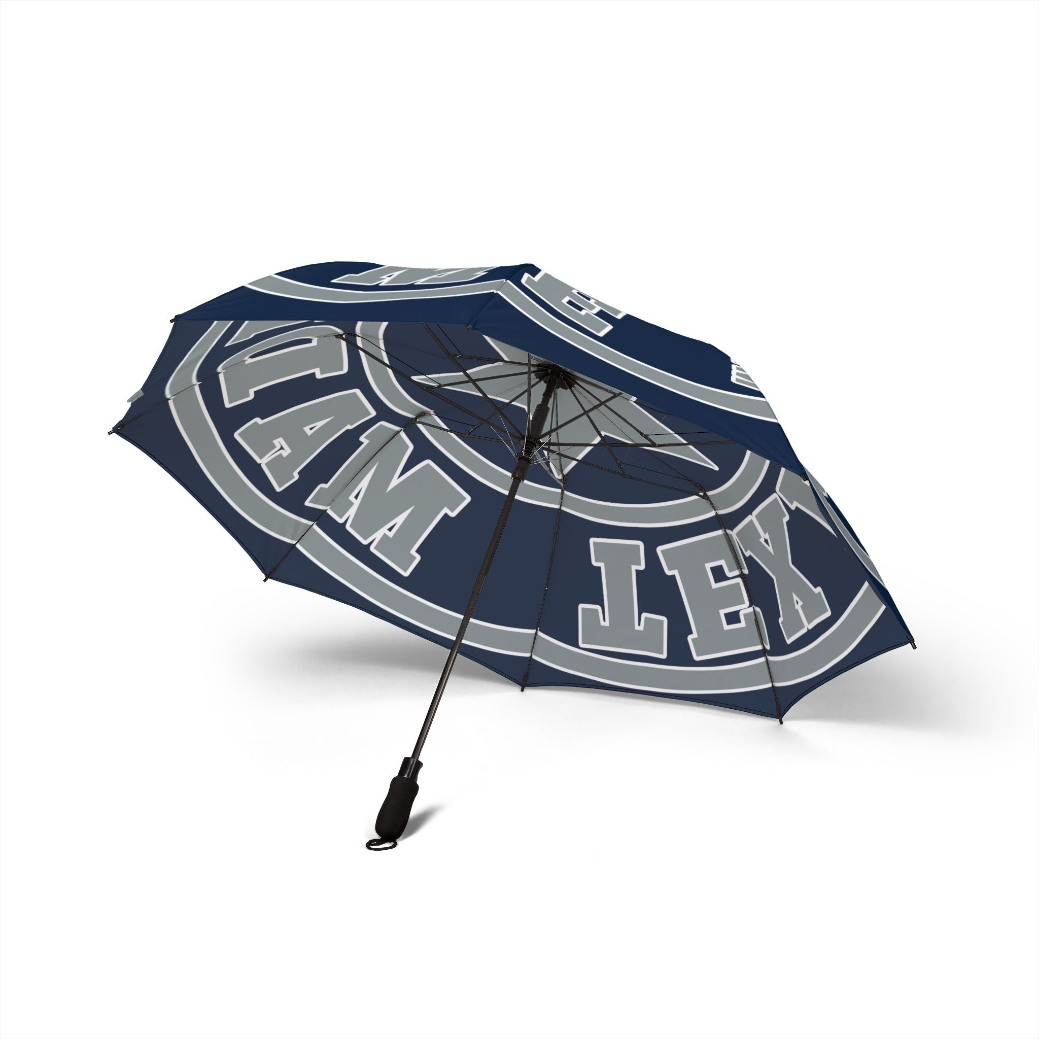 Navy and Blue Foldable Umbrella – Texas Made Me Star Logo