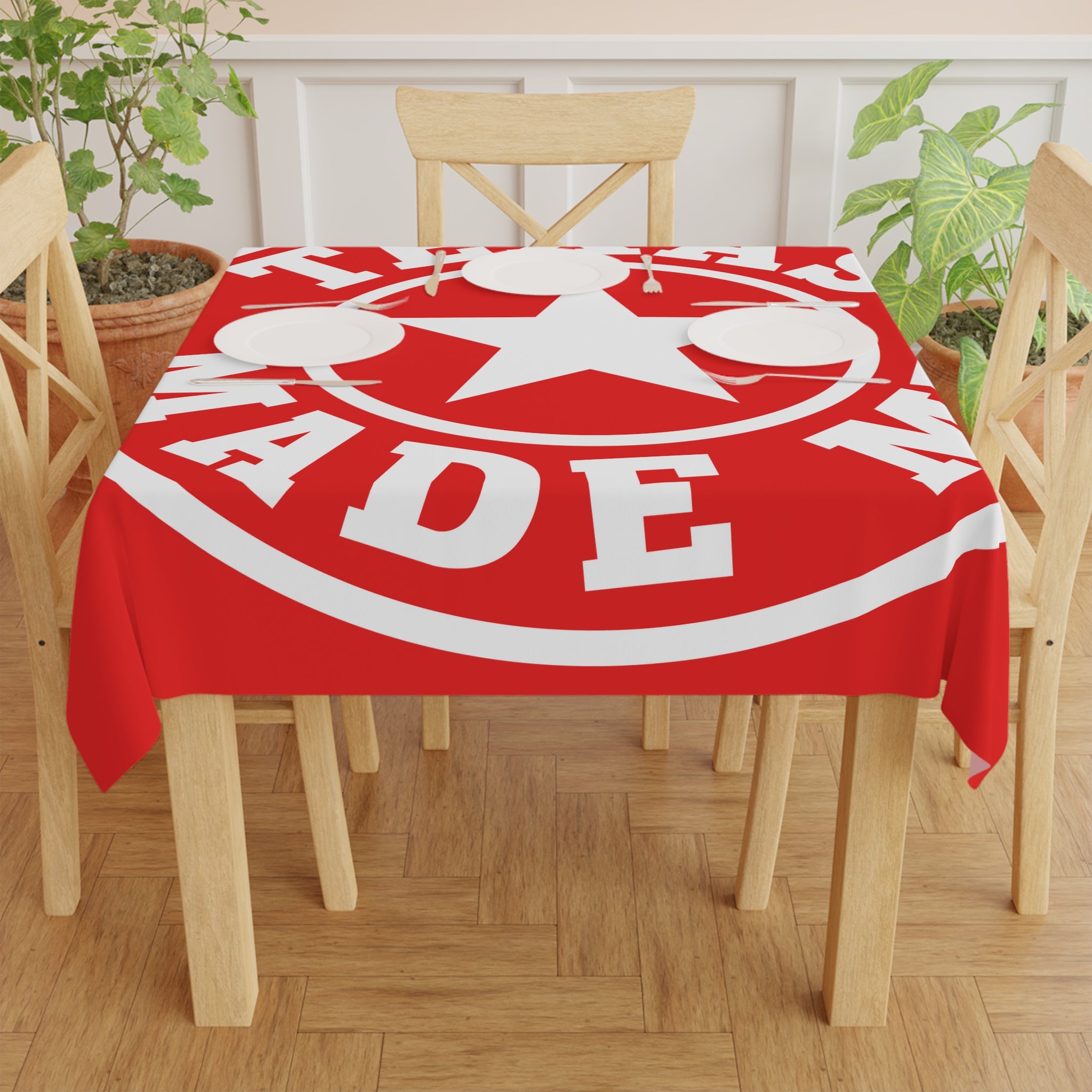 Texas Made Me Tablecloth — Red Lone Star Decorative Table Cover