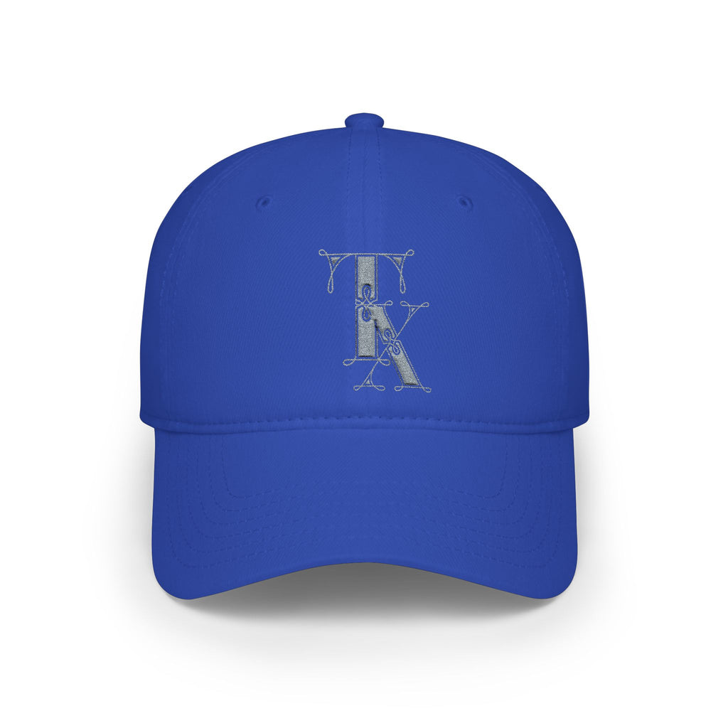 Silver Text Vintage Baseball Cap — Embroidered TX Low Profile Hat