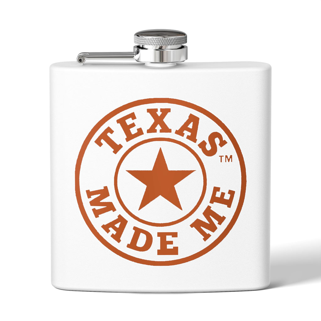 Burnt Orange & White Texas Made Me 6oz Stainless Steel Flask
