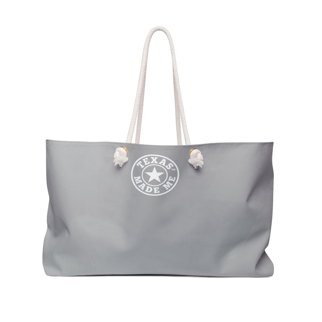 Texas Made Me Weekender Bag — Large Gray Travel Tote with Rope Handles