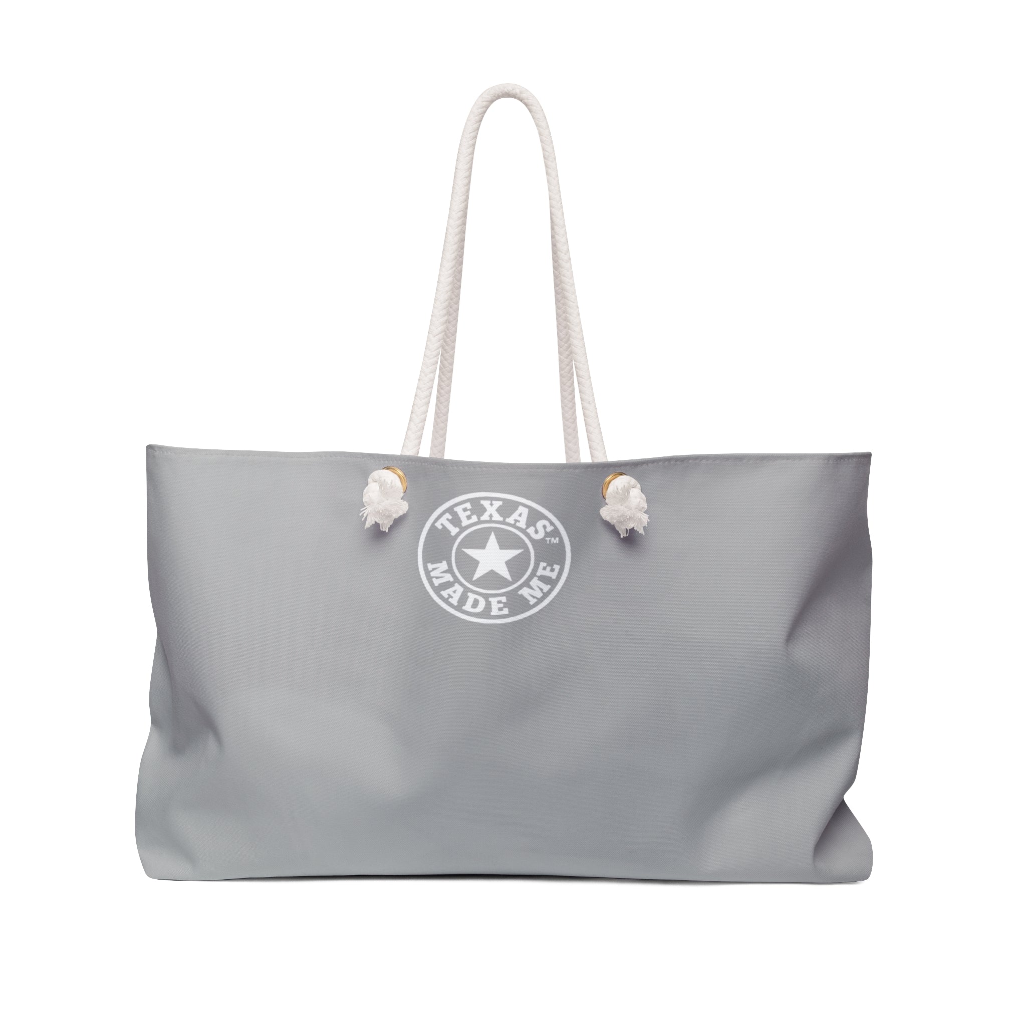Texas Made Me Weekender Bag — Large Gray Travel Tote with Rope Handles