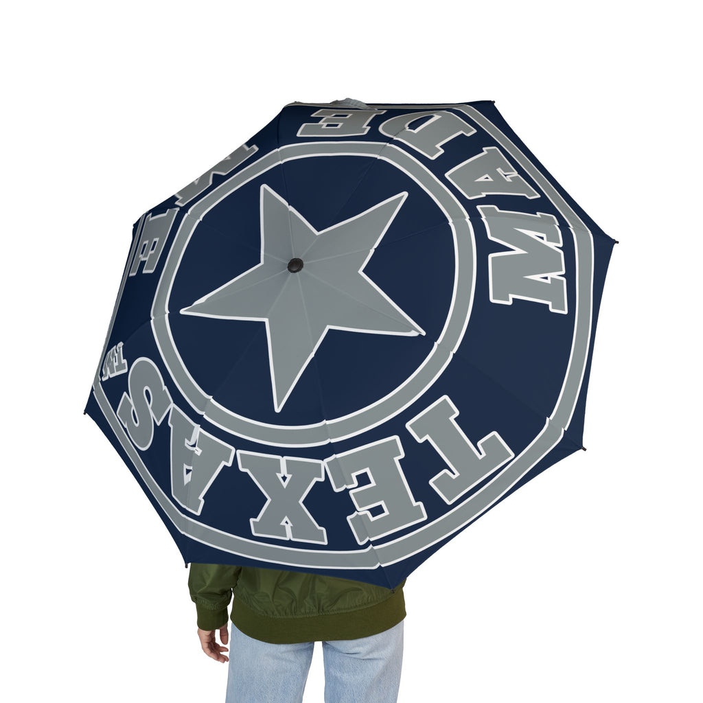 Navy and Blue Foldable Umbrella – Texas Made Me Star Logo