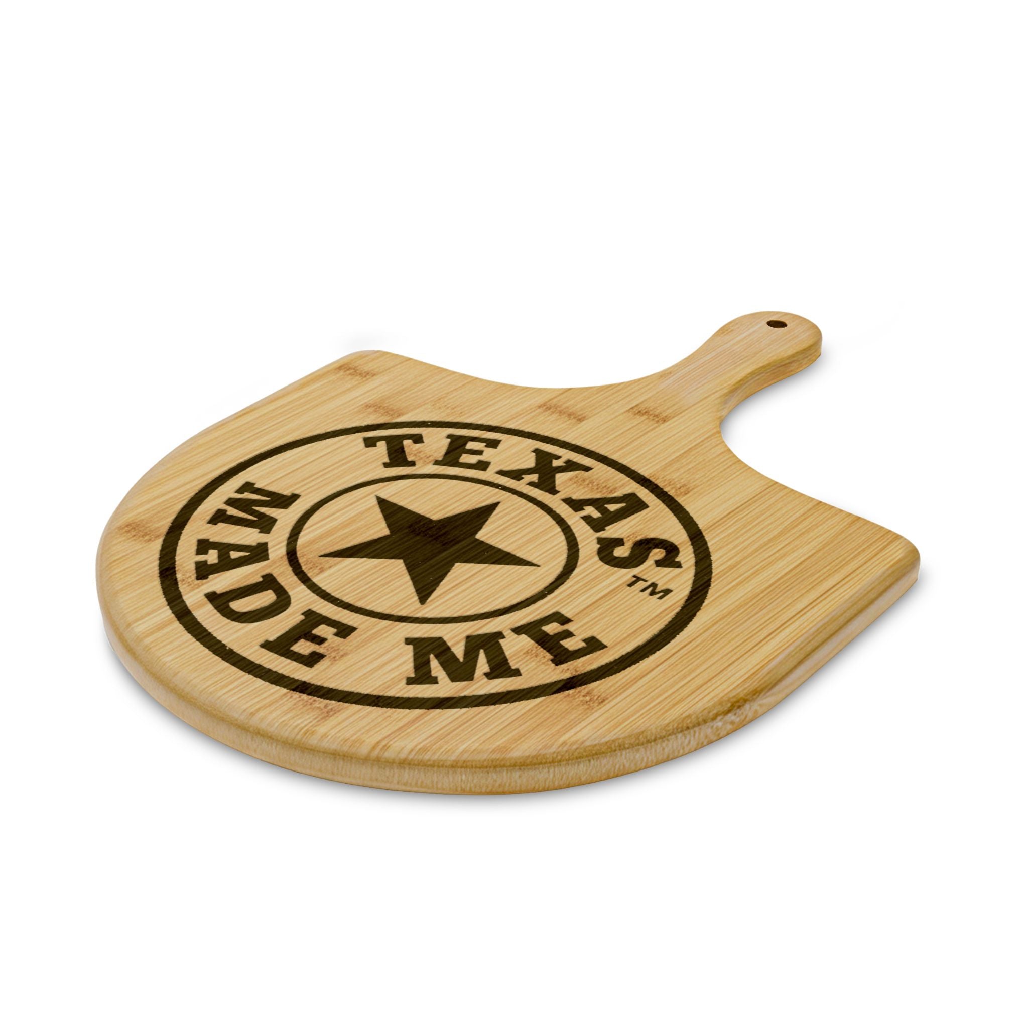 Texas Made Me Bamboo Pizza Peel – Engraved Serving & Cutting Board