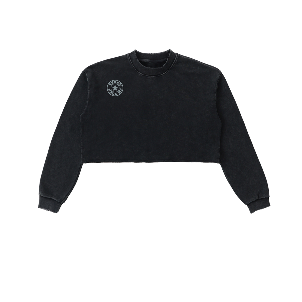 Snow Washed Raw Edge Cropped Sweatshirt