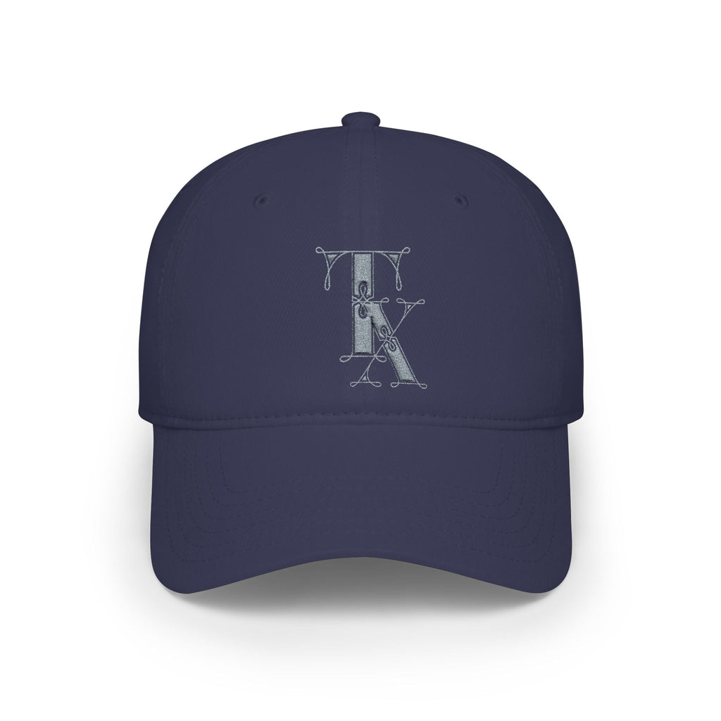 Silver Text Vintage Baseball Cap — Embroidered TX Low Profile Hat