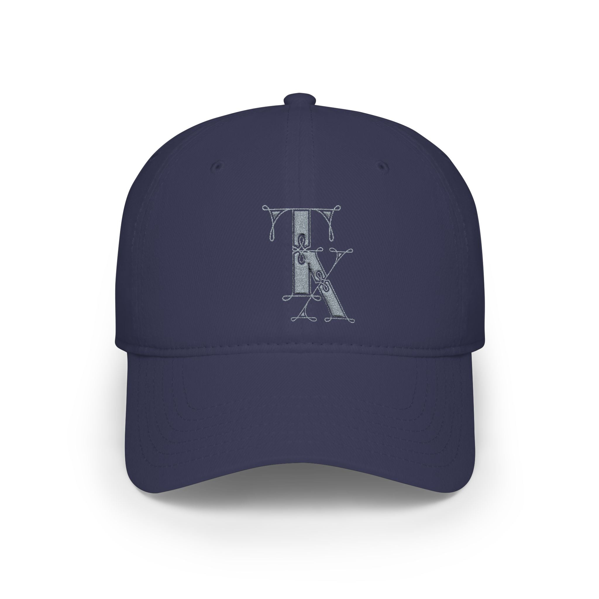 Silver Text Vintage Baseball Cap — Embroidered TX Low Profile Hat
