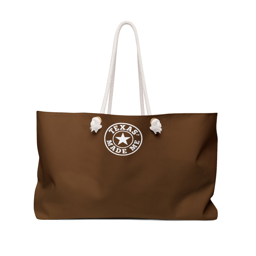 Texas Made Me Weekender Bag — Large Mahogany Travel Tote with Rope Handles