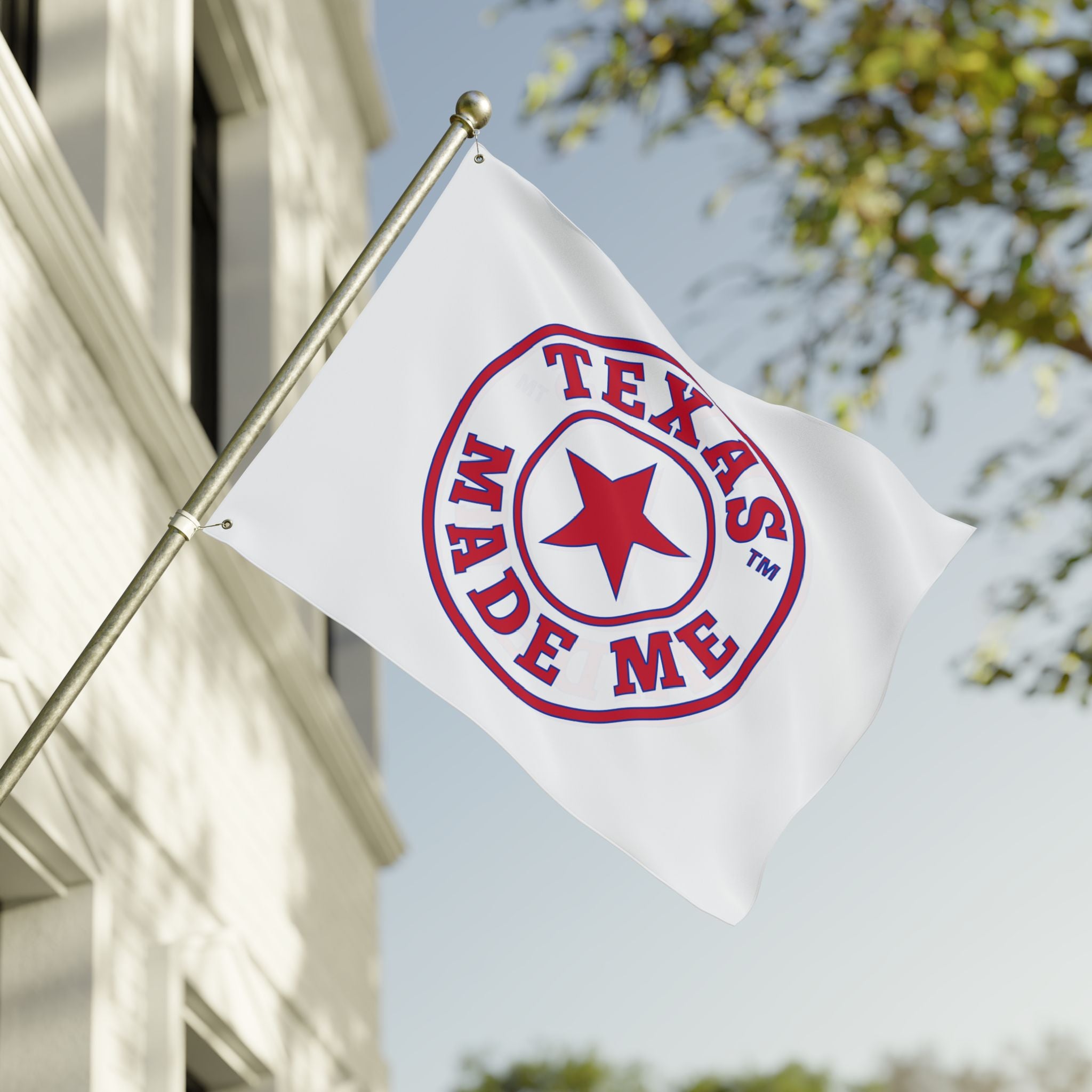 Texas Made Me Double-Sided Flag — Red, White and Blue Star State Pride Outdoor/Indoor Banner