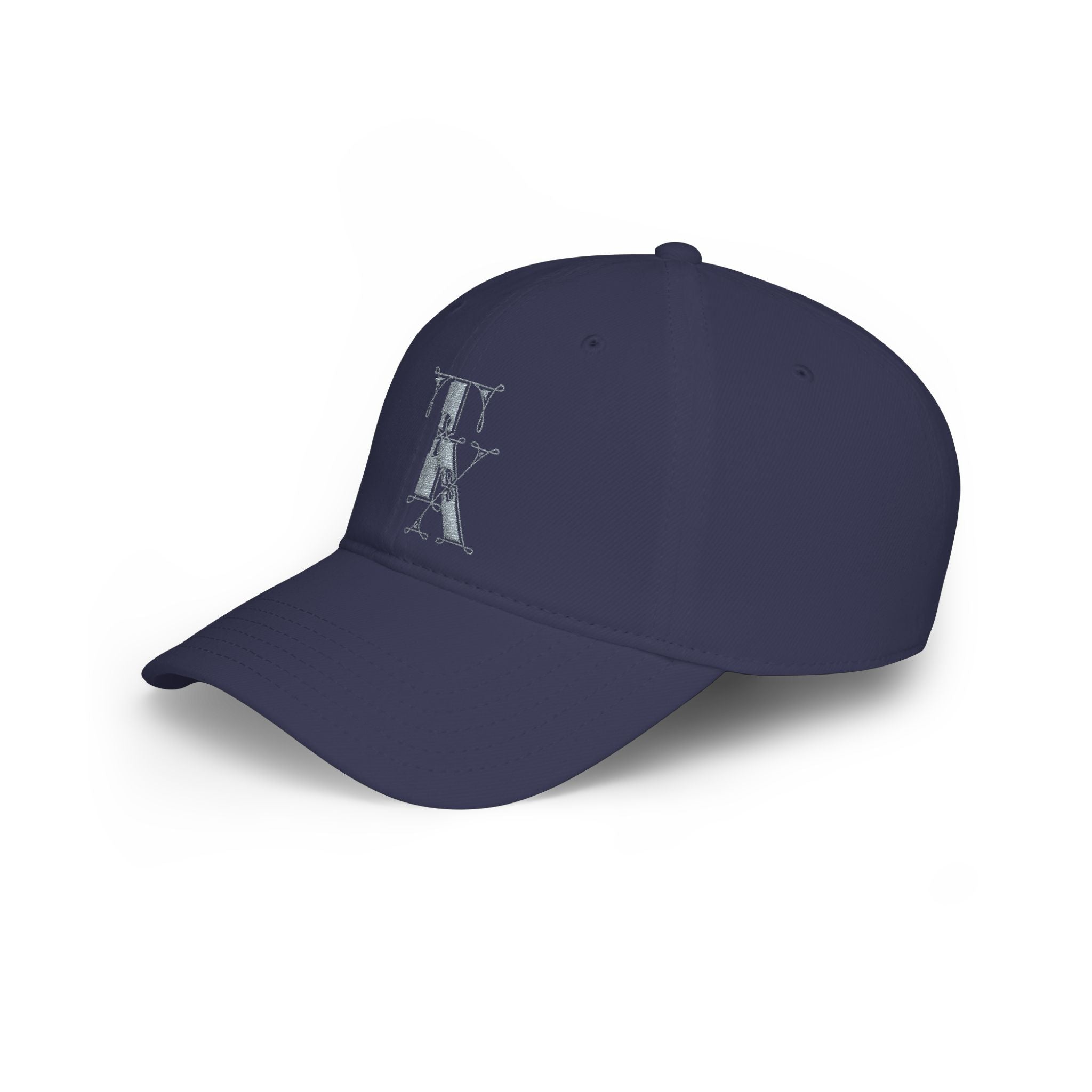 Silver Text Vintage Baseball Cap — Embroidered TX Low Profile Hat