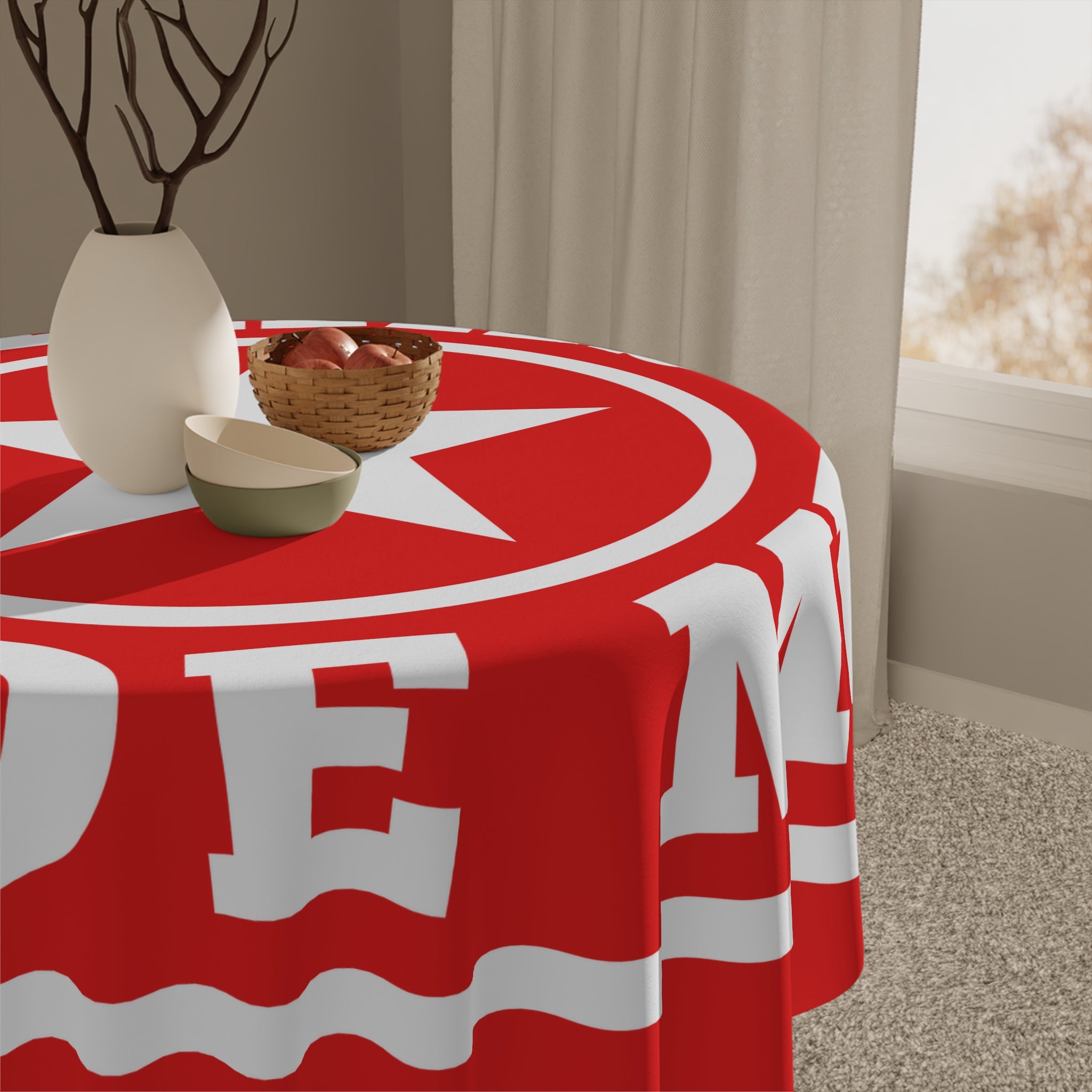 Texas Made Me Tablecloth — Red Lone Star Decorative Table Cover
