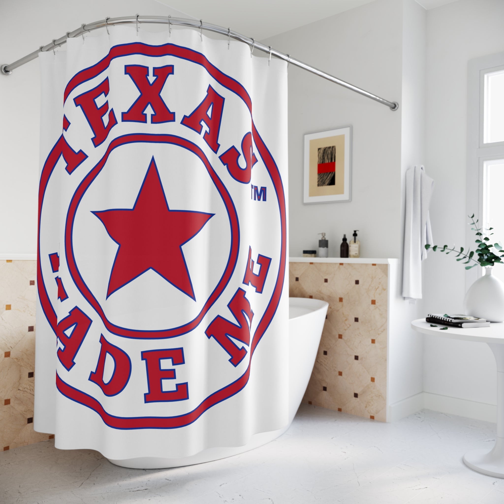 Red, White and Blue TMM Logo Shower Curtain