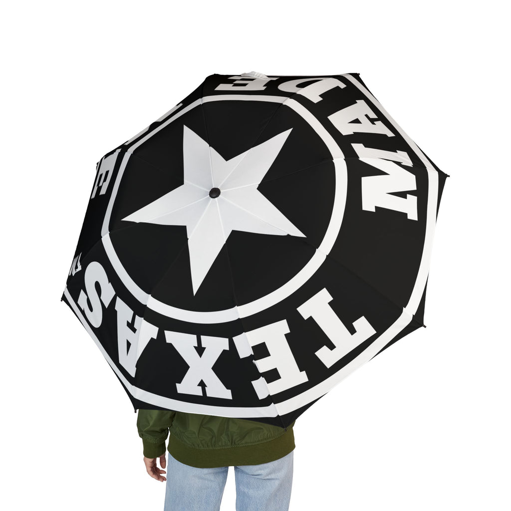 Black & White Foldable Umbrella – Texas Made Me Star Logo